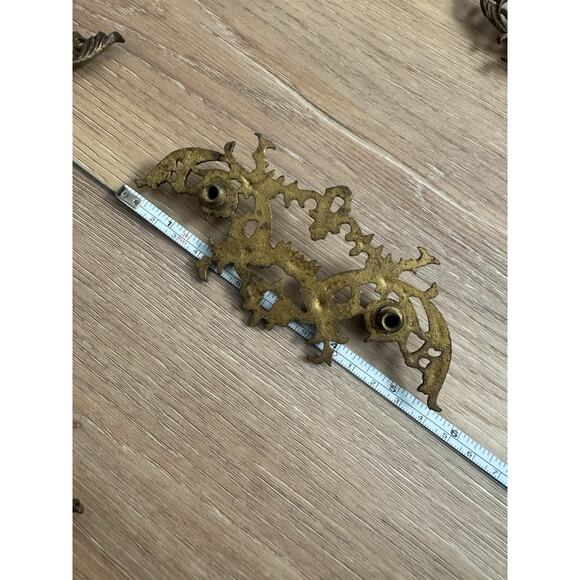 5 Antique French Provencial Brass Drawer Backplates Ornate Rococo Hardware READ - Picture 7 of 9